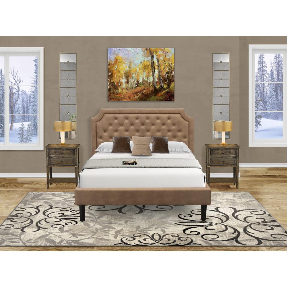 Anila Granbury Queen Brown Upholstered Wood Bed Frame  Modern Style with 9-Leg Full Support