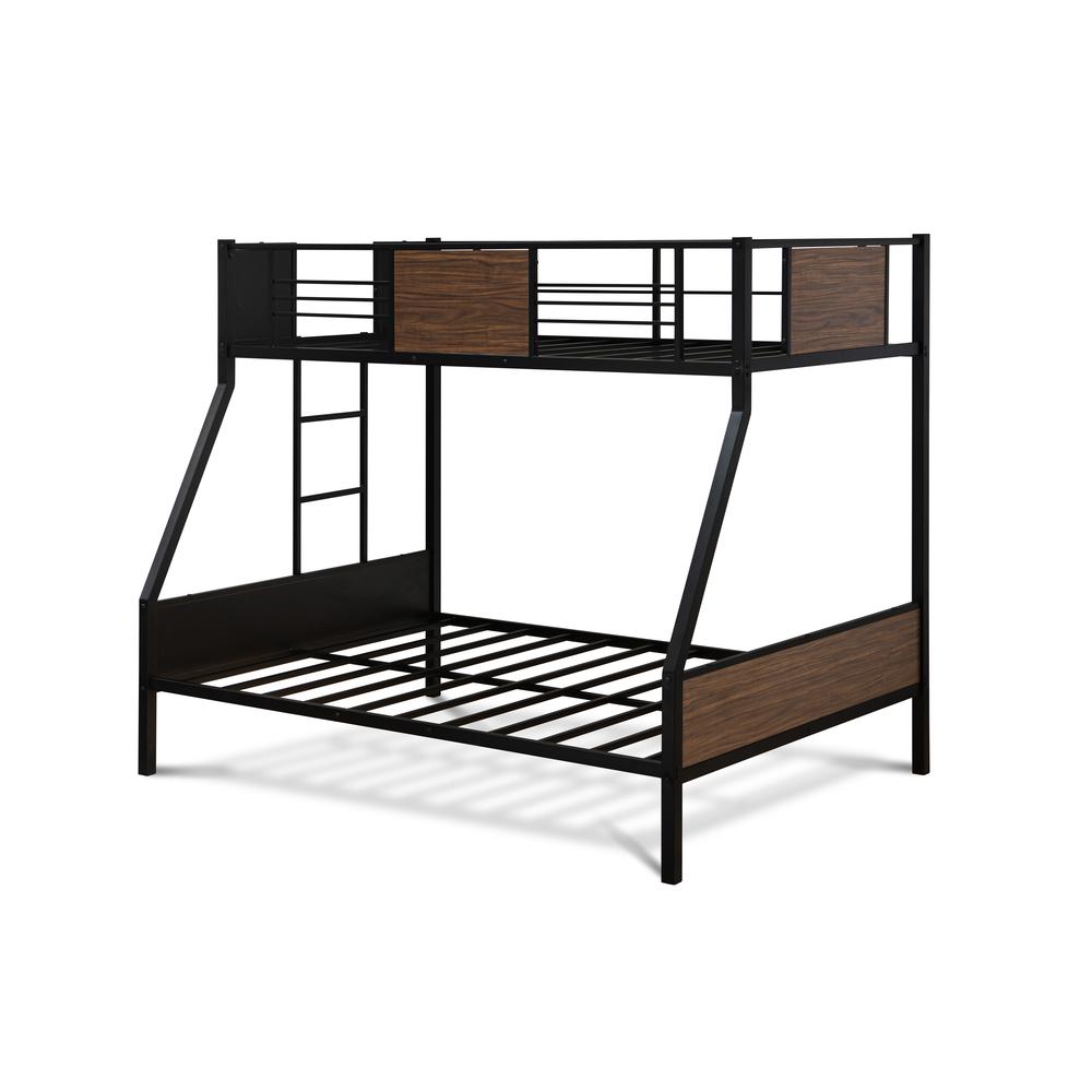 Patwin Rockport Full/Twin Black Metal Bunk Bed  Space-Saving Design with Safety Rails