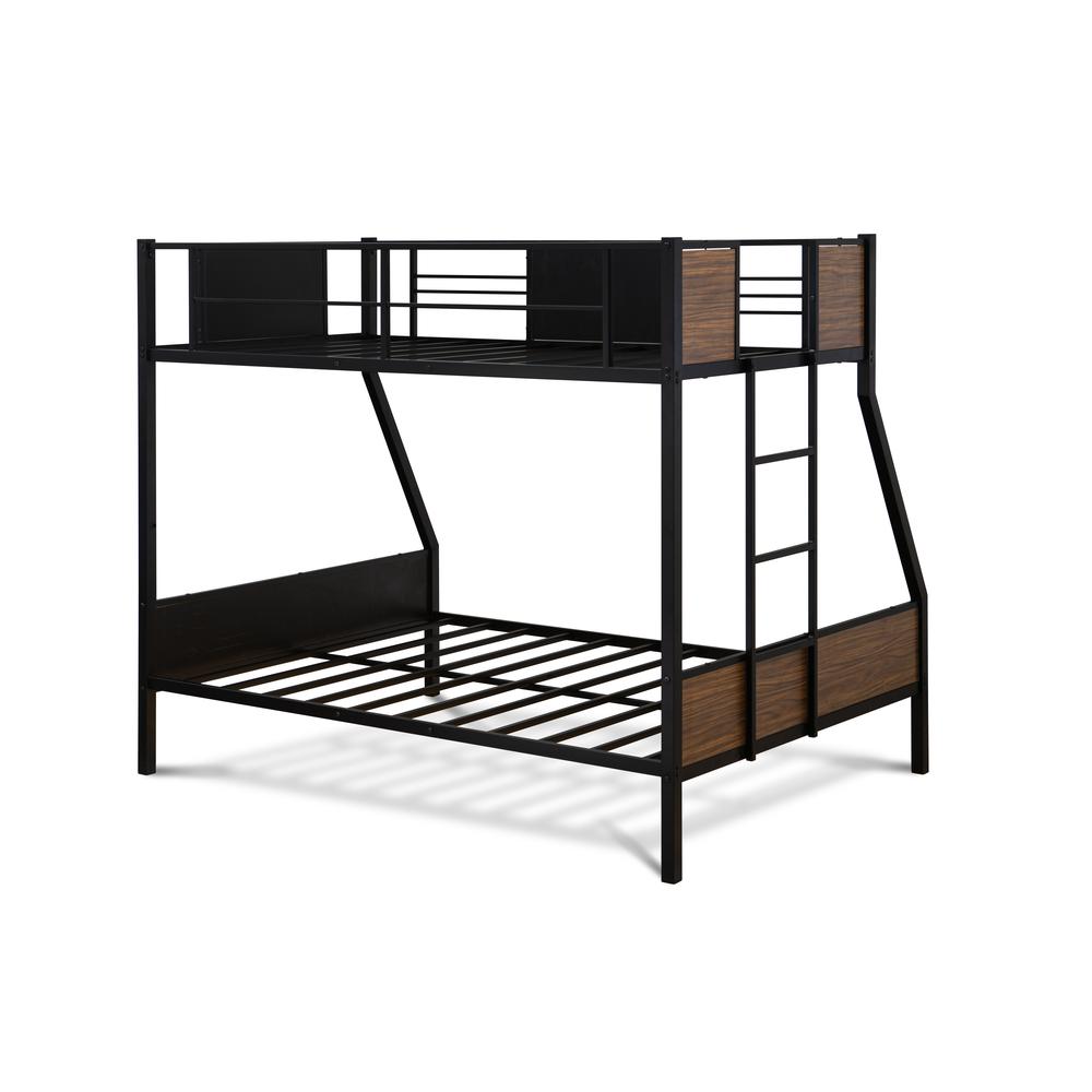 Patwin Rockport Full/Twin Black Metal Bunk Bed  Space-Saving Design with Safety Rails