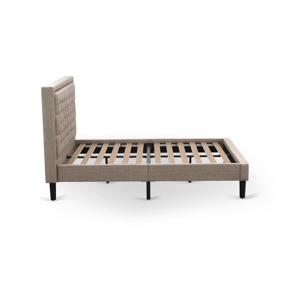Khaki KhakiDreams Full Linen Upholstered Bed Frame  Dark Khaki Finish, Tufted Headboard, Platform Design