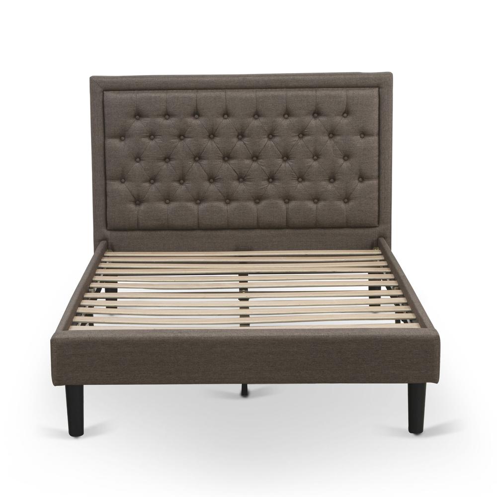 Maverick Contemporary Full Size Brown Linen Upholstered Platform Bed  Button Tufted Fabric Headboard