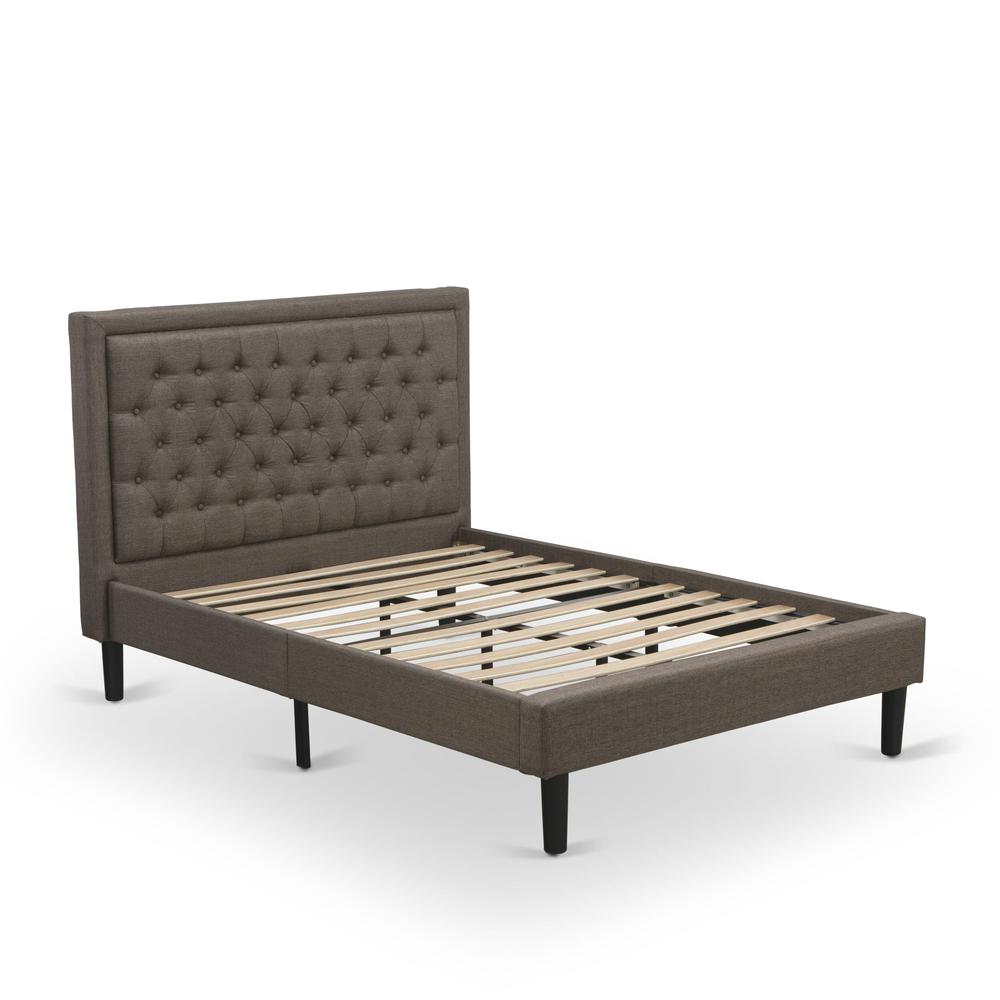 Maverick Contemporary Full Size Brown Linen Upholstered Platform Bed  Button Tufted Fabric Headboard