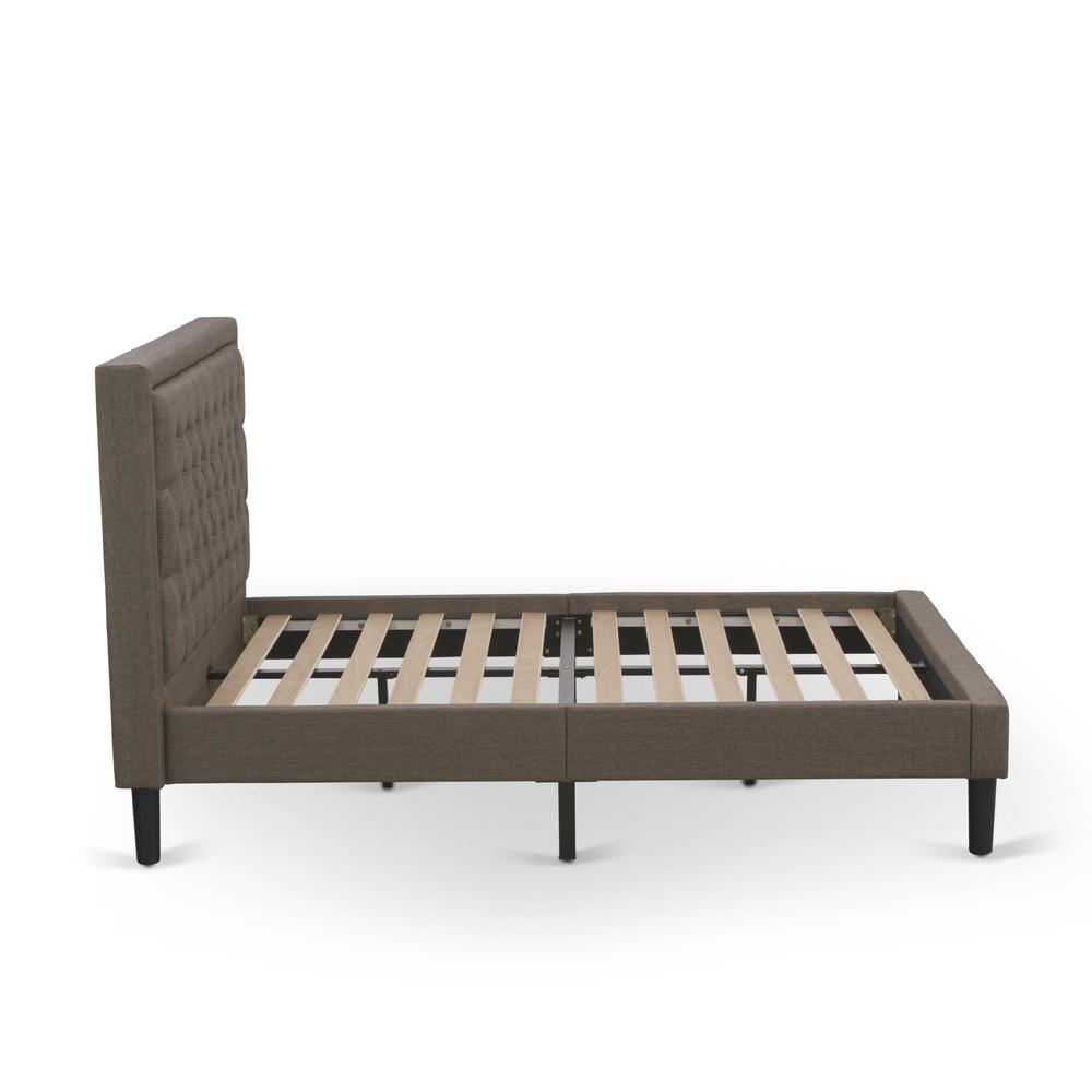 Maverick Contemporary Full Size Brown Linen Upholstered Platform Bed  Button Tufted Fabric Headboard