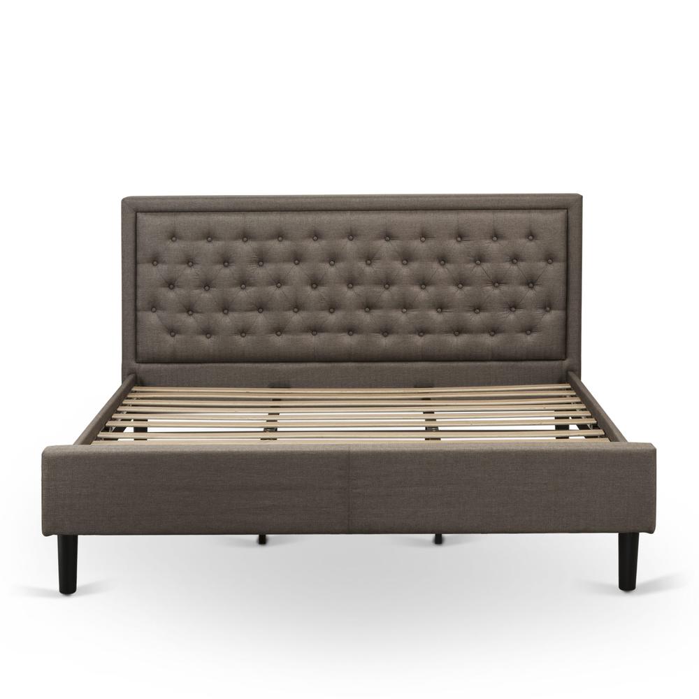 Amalie Platform Collection King Brown Linen Fabric Upholstered Platform Bed  Button Tufted Headboard with Black Legs