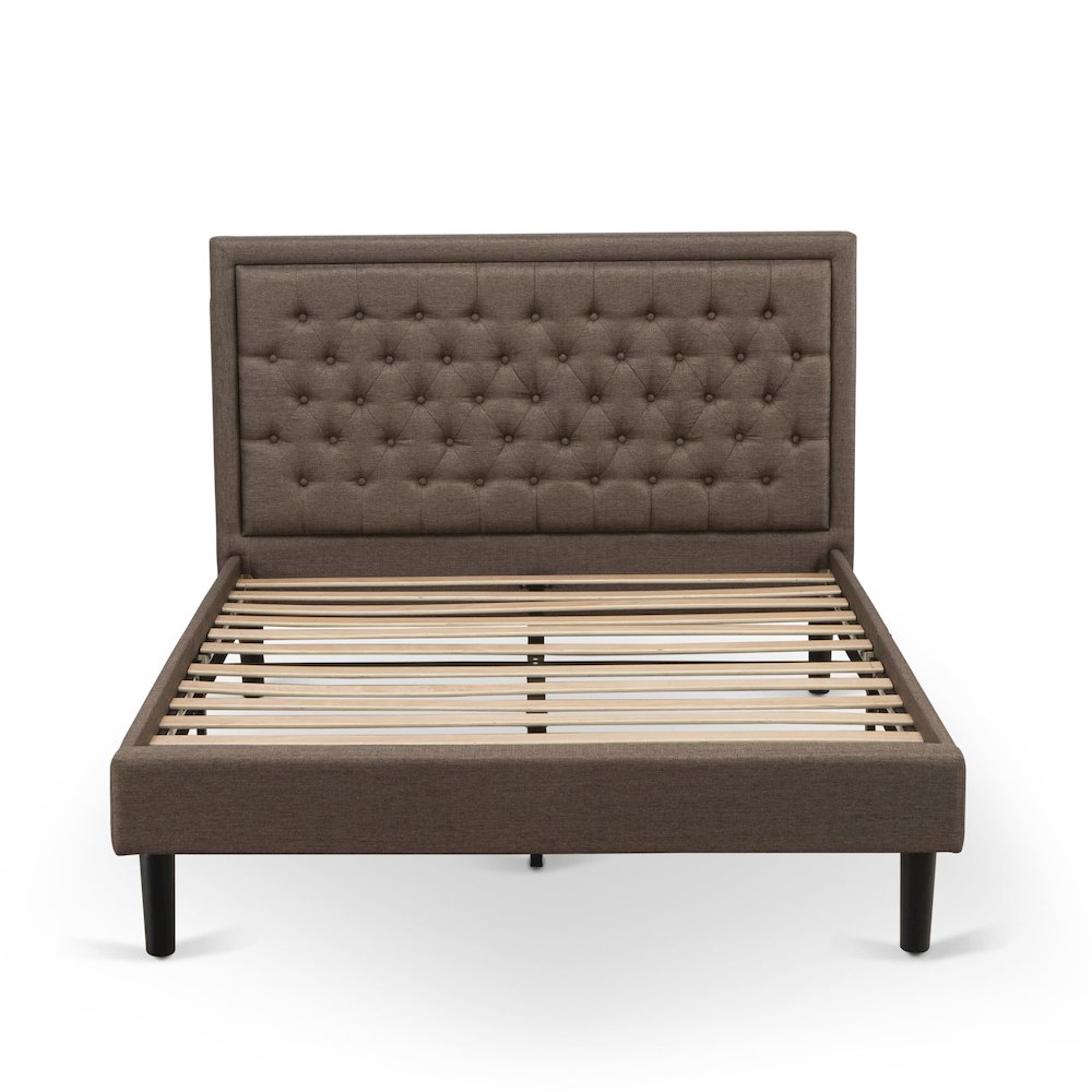 Amuse Platform Queen Size Brown Linen Upholstered Platform Bed  Modern Button Tufted Design with Black Metal Legs