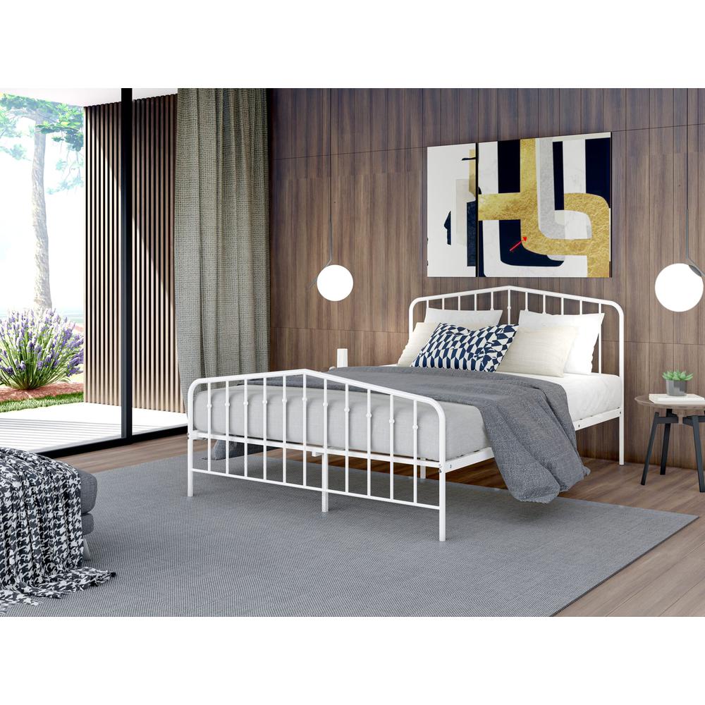 Toru Kemah Full Size White Powder-Coated Metal Bed  Sleek Frame with Extra Support