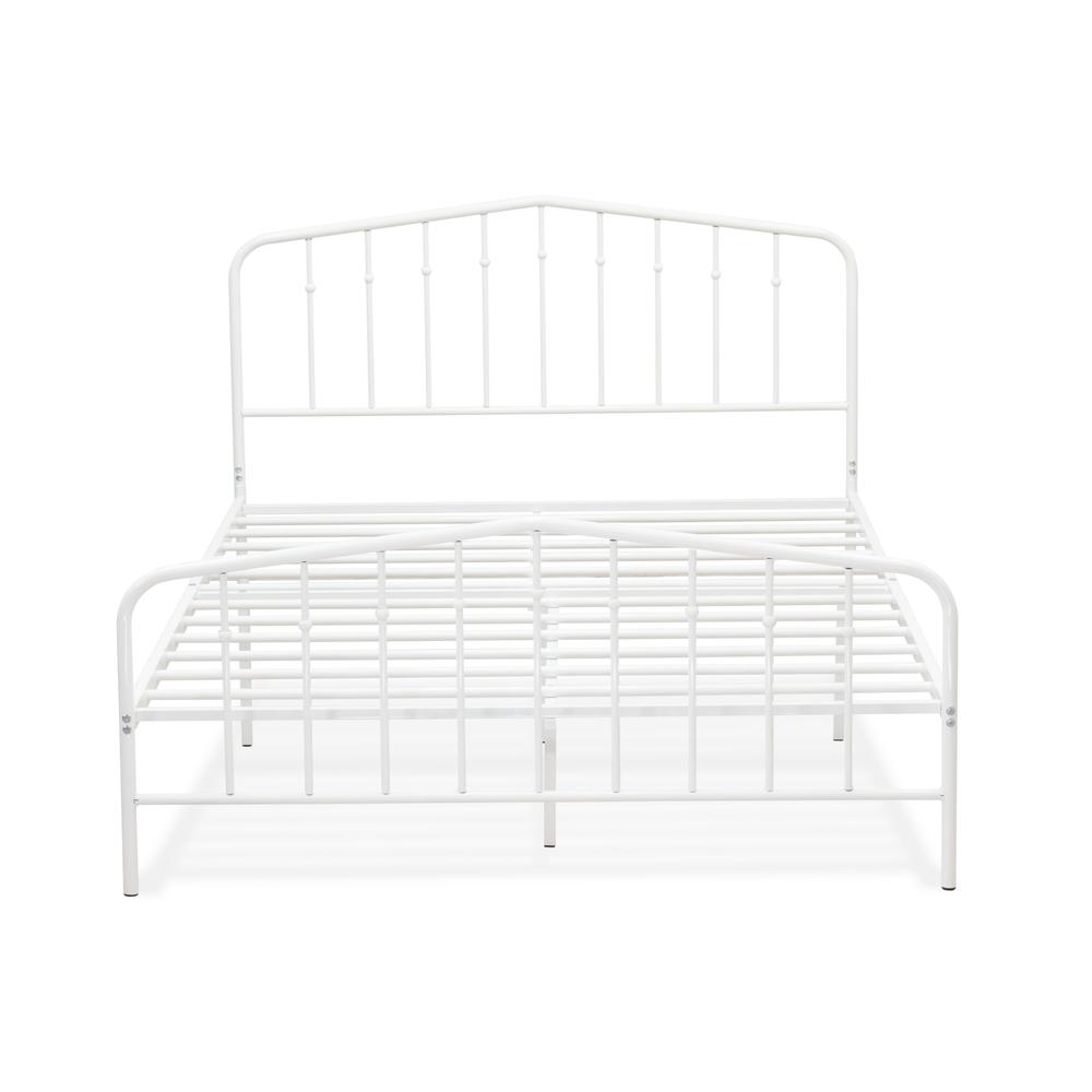 Toru Kemah Full Size White Powder-Coated Metal Bed  Sleek Frame with Extra Support
