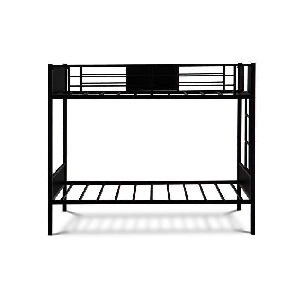 Destin Lynfield Twin Size Bunk Bed in Black  Sturdy Powder-Coated Metal Frame with Guard Rails