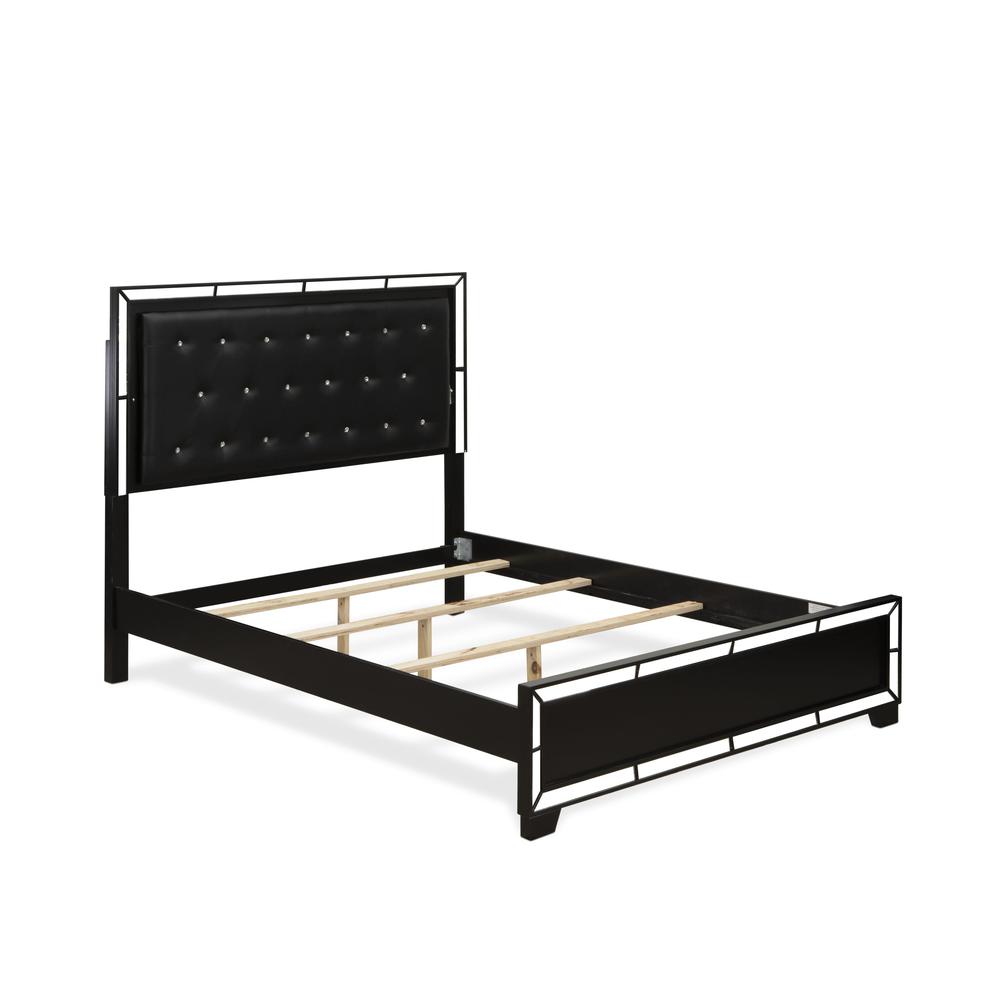 Hazel Nella Collection Queen Black Upholstered Bed – Sleek Frame with Tufted Leather Headboard