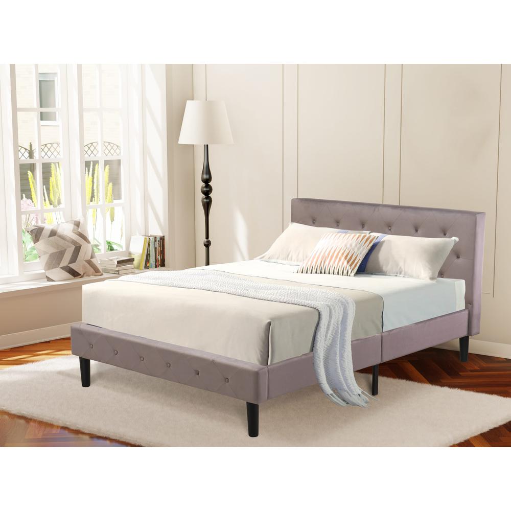 Kamal Nolan Full Brown Taupe Velvet Platform Bed  Modern Button-Tufted Headboard & Footboard