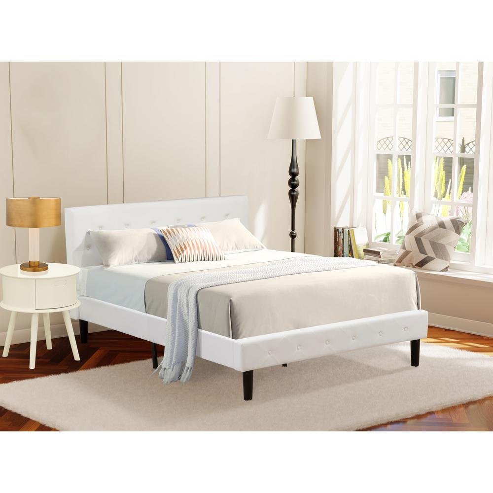 Karlen Nolan Full White Velvet Platform Bed Frame  Button Tufted Headboard & Footboard with Black Legs