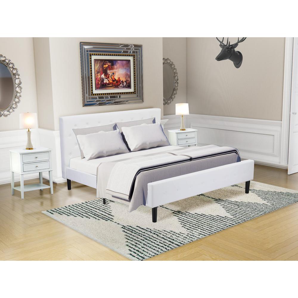 Lorenne Nolan King Size White Velvet Upholstered Platform Bed  Button Tufted Modern Design