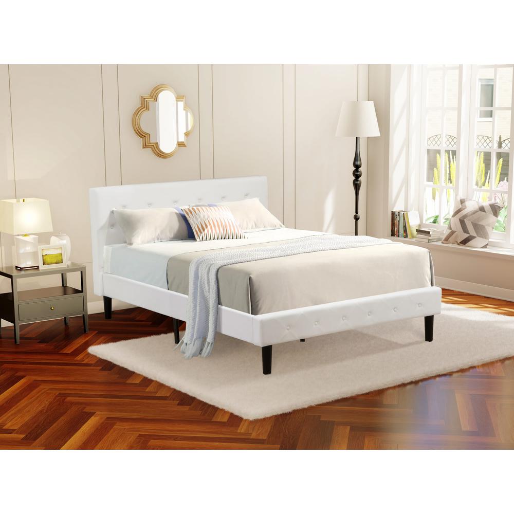 Ollwyn Aliana Nolan Queen Bed Frame in White Velvet  Button Tufted Upholstered Platform with Padded Footboard