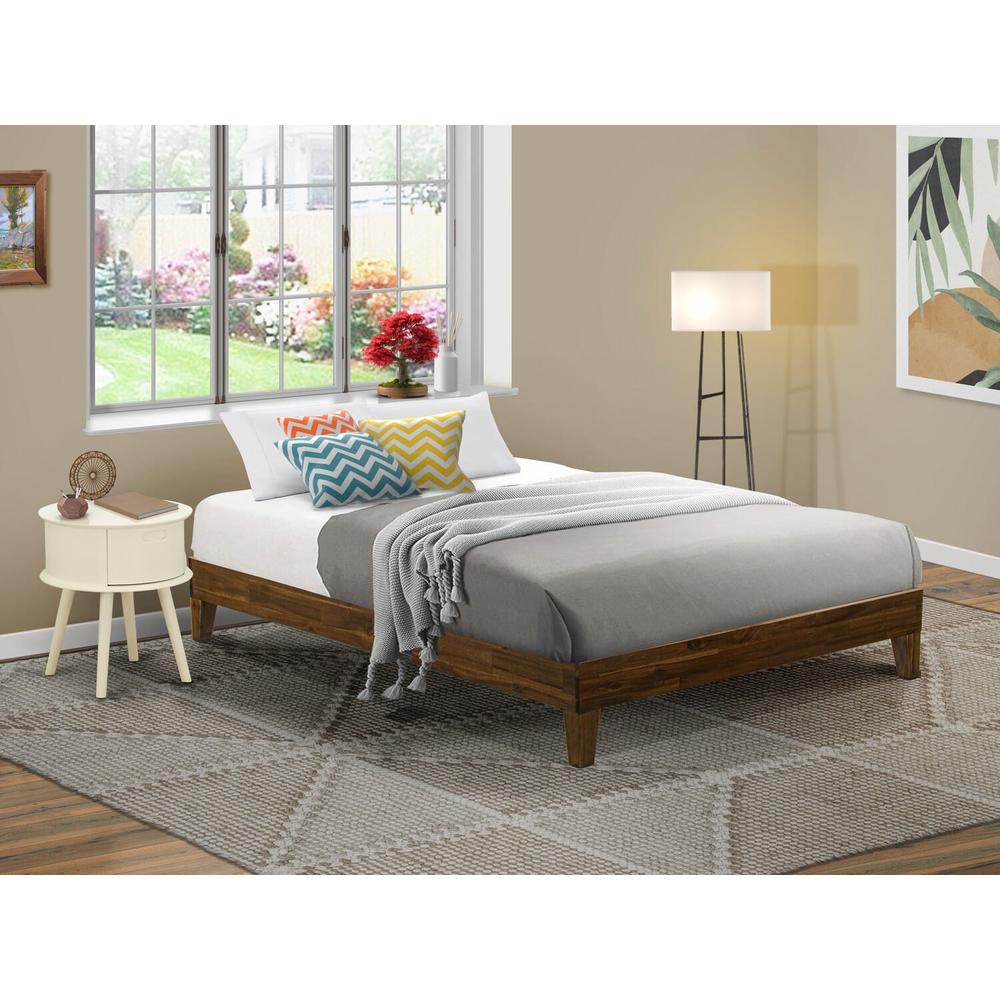 Akai East West Furniture Queen Walnut Engineered Wood Platform Bed Frame  Panel Style with Center Support Legs