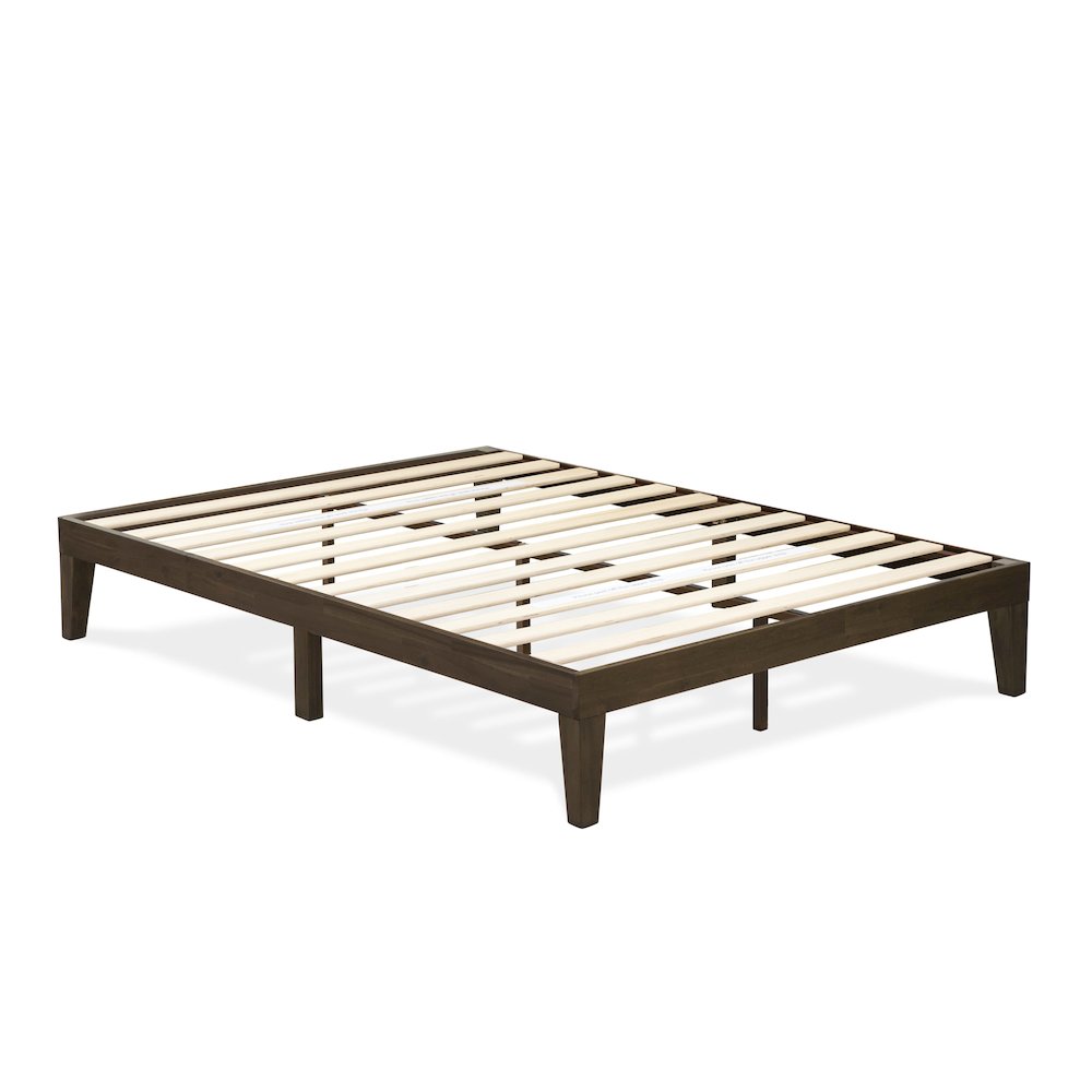 Harena Walden Full Walnut Solid Wood Platform Bed  Minimalist Frame with Extra Center Support