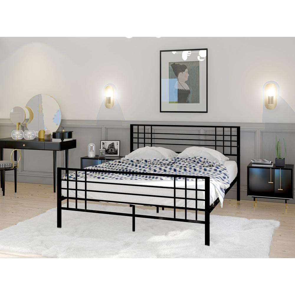 Quinten Tyler Collection Queen Black Powder Coated Platform Bed  Metal Frame with Storage Space