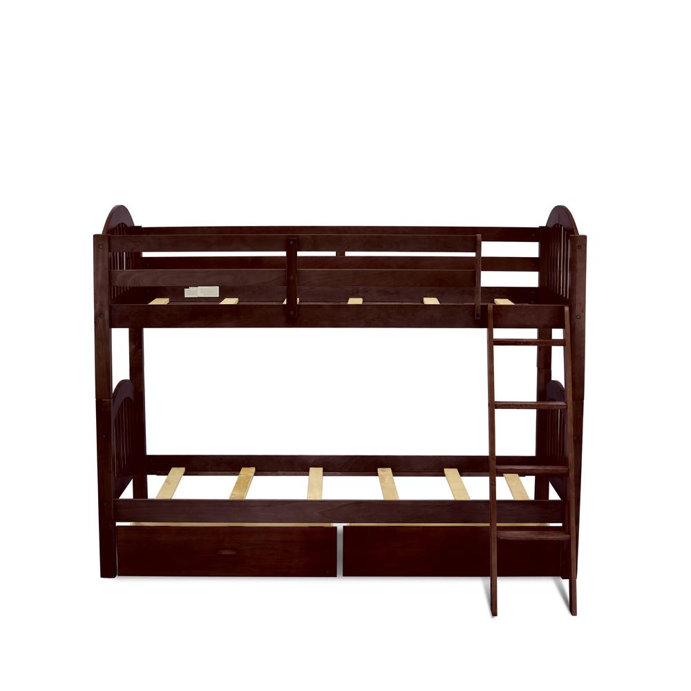 Zephyr Verona Twin over Twin Java Wood Bunk Bed  Staircase Design with Under Bed Drawers