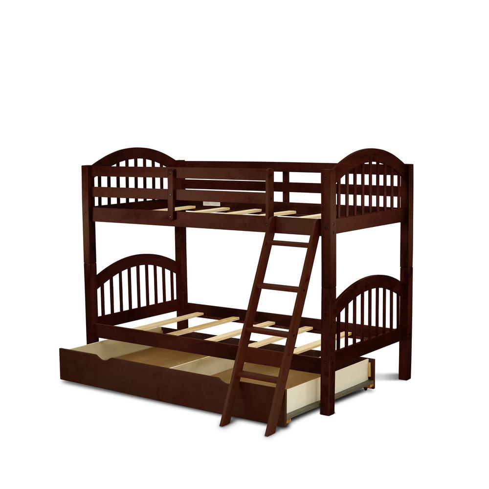 Yovrin Verona Twin Bunk Bed Java Brown Solid Wood Kids Bed  Space-Saving with Trundle Storage