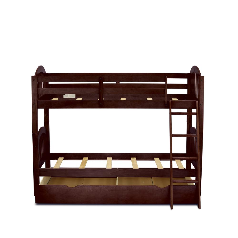 Yovrin Verona Twin Bunk Bed Java Brown Solid Wood Kids Bed  Space-Saving with Trundle Storage