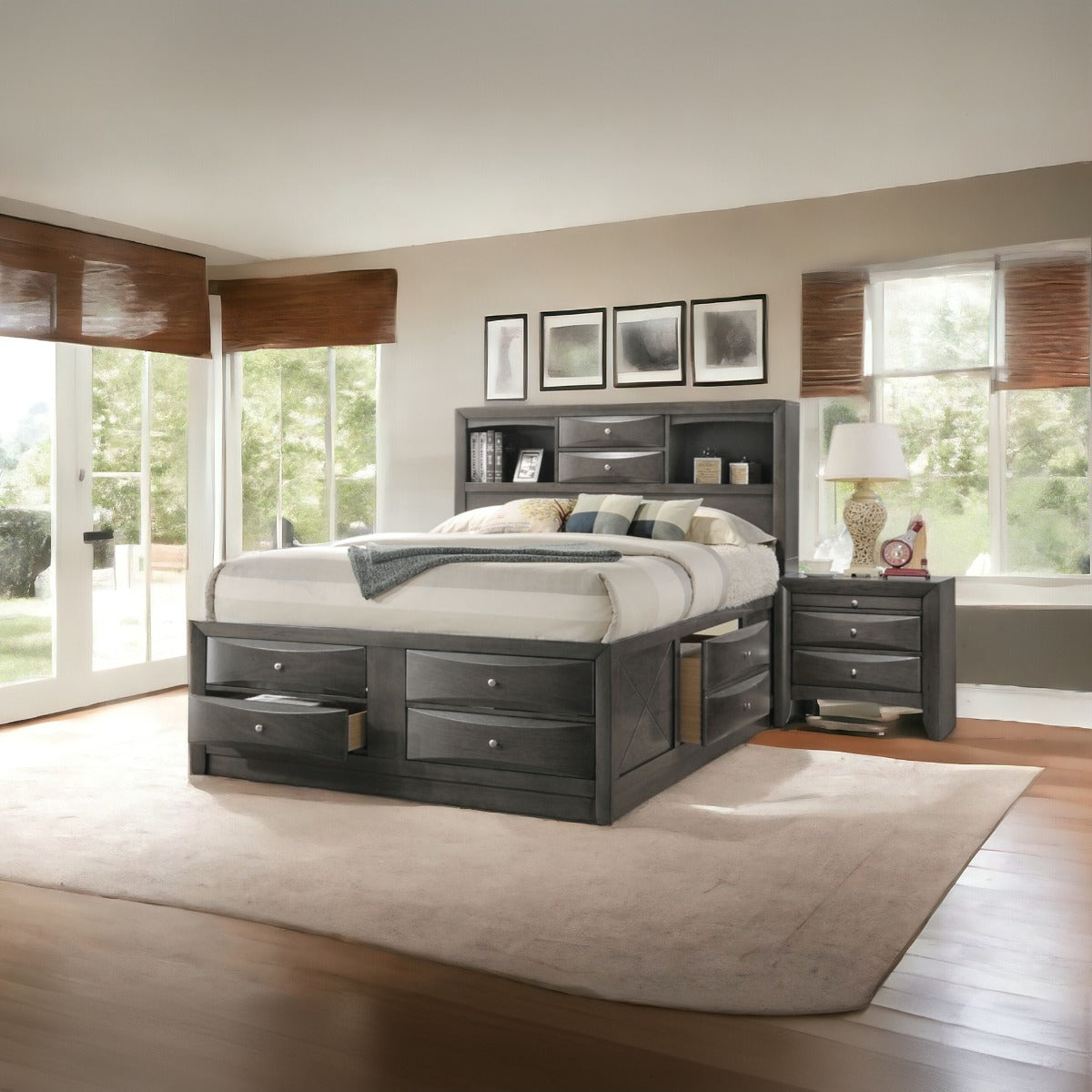 Ireland Eastern King Bed w/Storage, Gray Oak