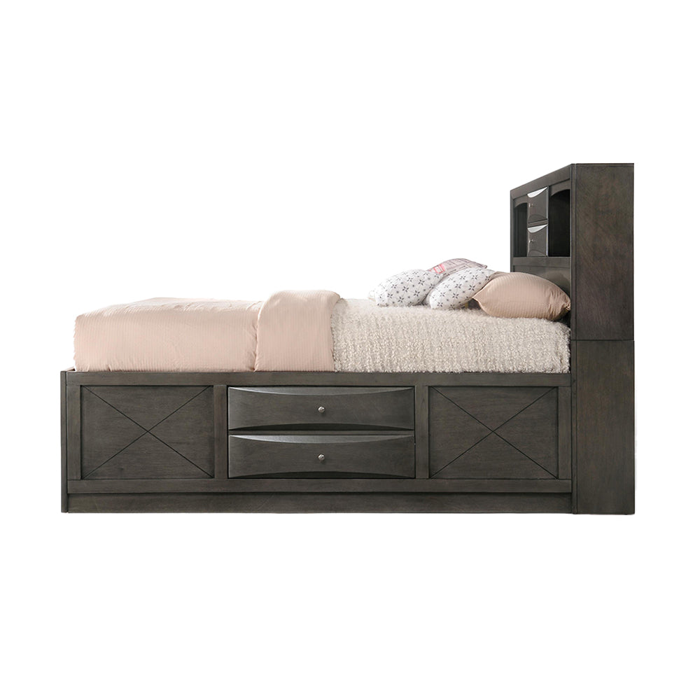 Ireland Queen Bed w/Storage, Gray Oak