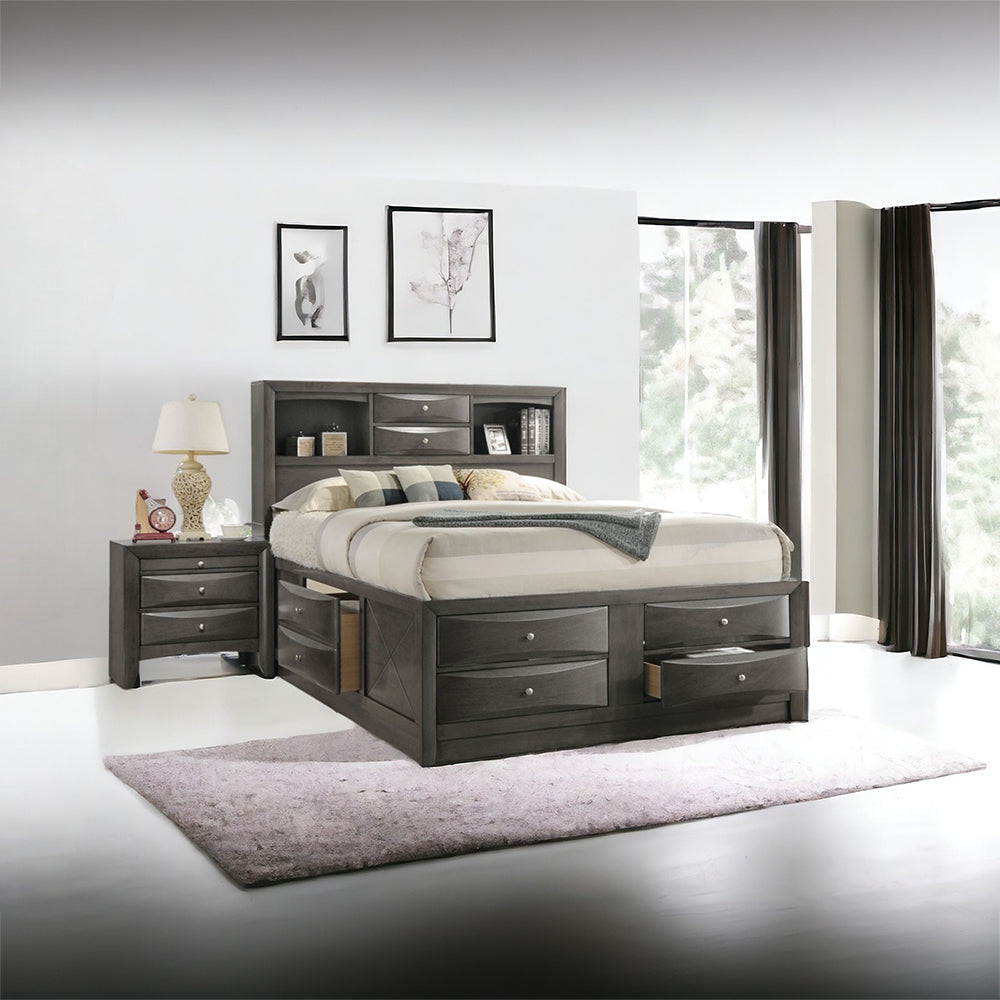 Ireland Queen Bed w/Storage, Gray Oak