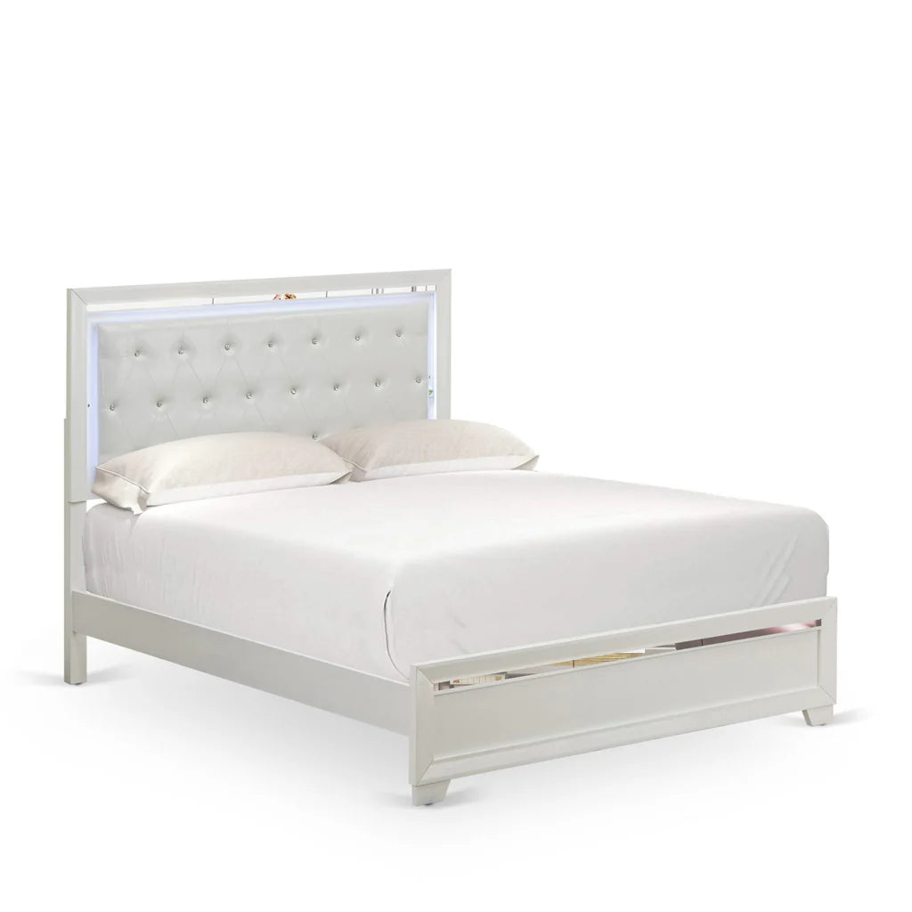 Pandora Wooden Queen Bed - Wood Bed Frame with Adjustable Wood Slat - White Finish