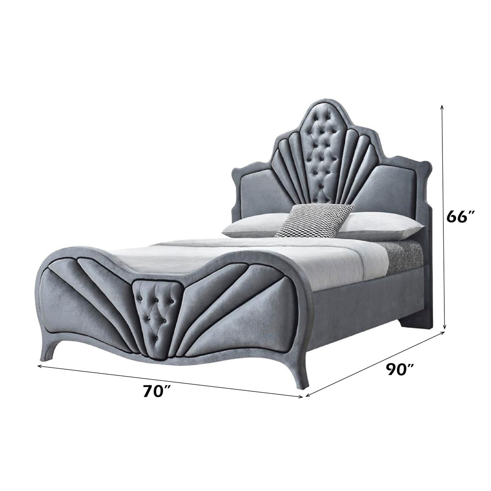 Julian Dante Gray Velvet Queen Bed  Upholstered Modern Design with Tufted Headboard