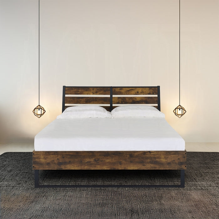 Juvanth Eastern King Bed, Rustic Oak & Black Finish