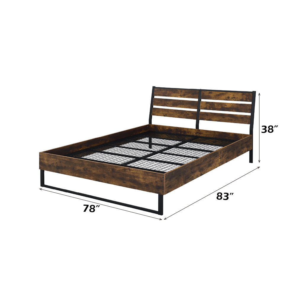 Margot Juvanth Eastern King Bed Rustic Oak & Black – Wood Platform Bed with Industrial Look