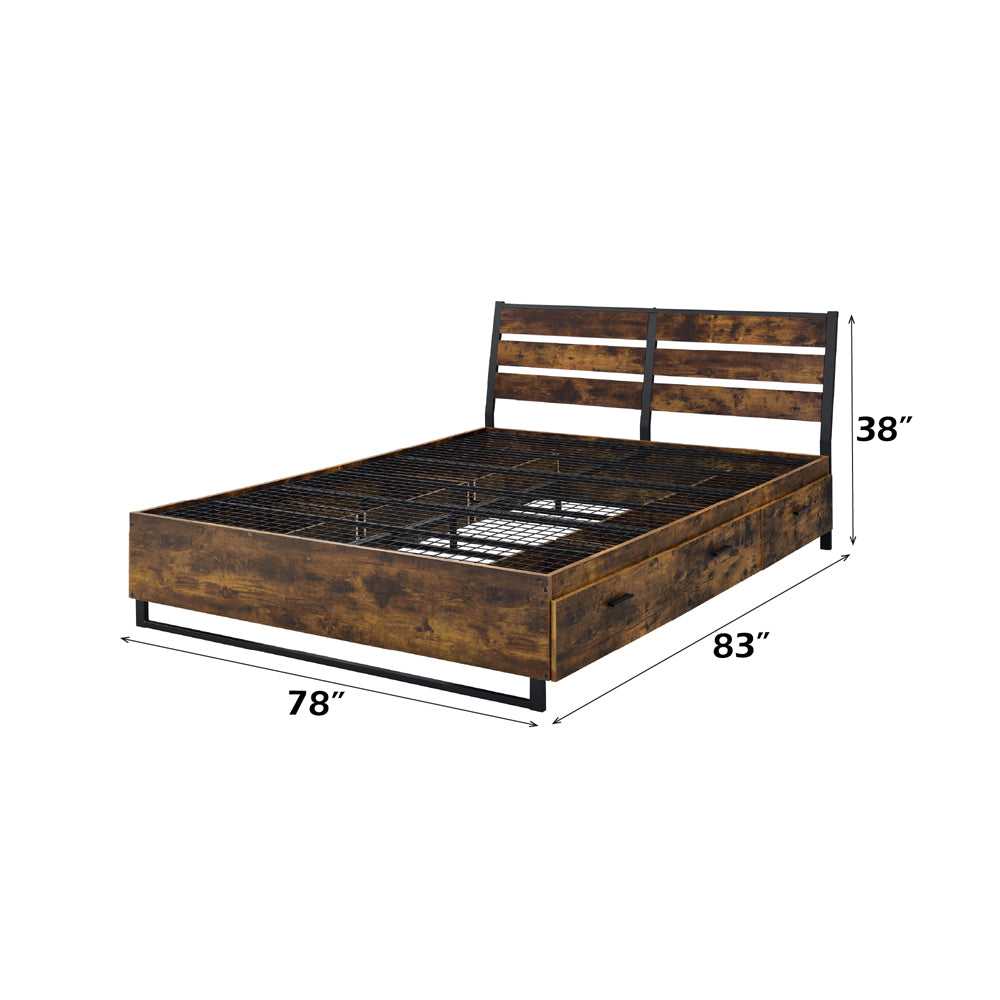 Radley Radley Juvanth Eastern King Rustic Oak Wood Bed – Industrial Style with Storage Drawers