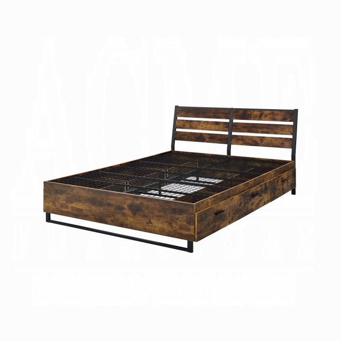 Juvanth Eastern King Bed w/Storage, Rustic Oak & Black Finish