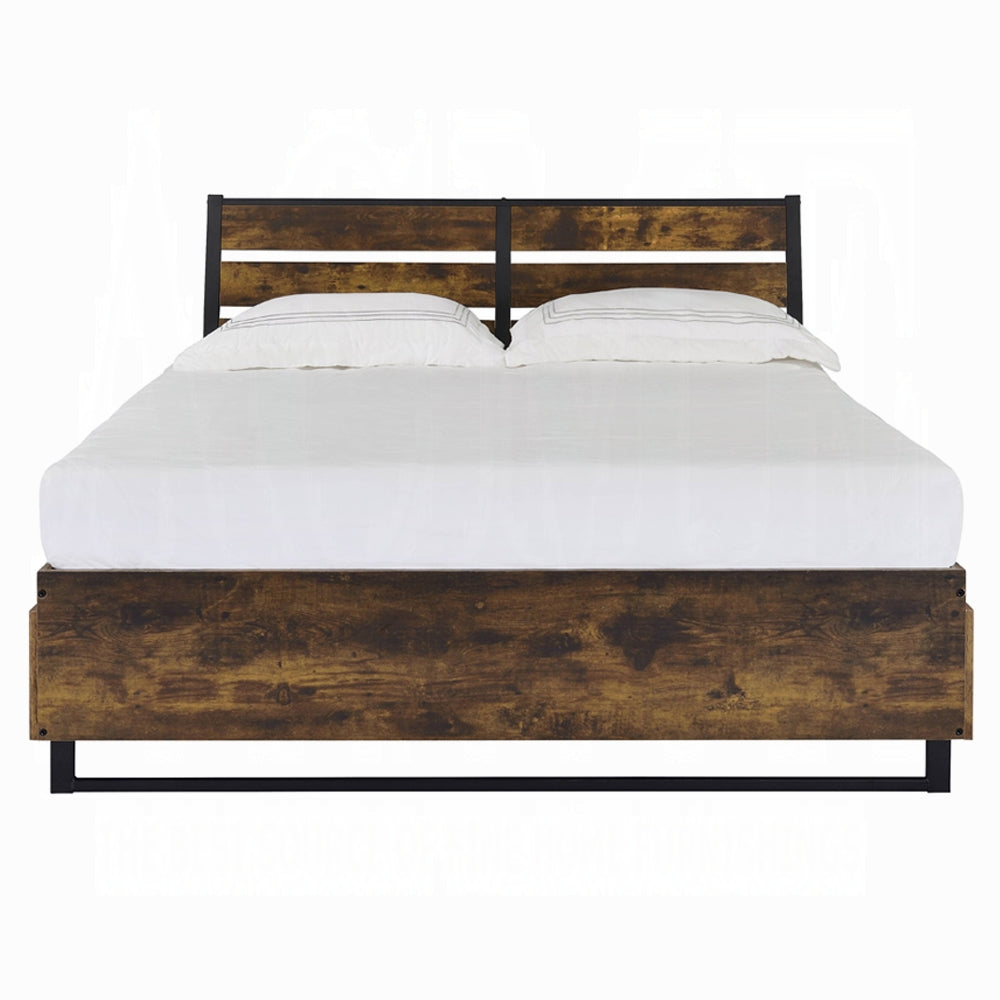 Juvanth Queen Bed w/Storage, Rustic Oak & Black Finish