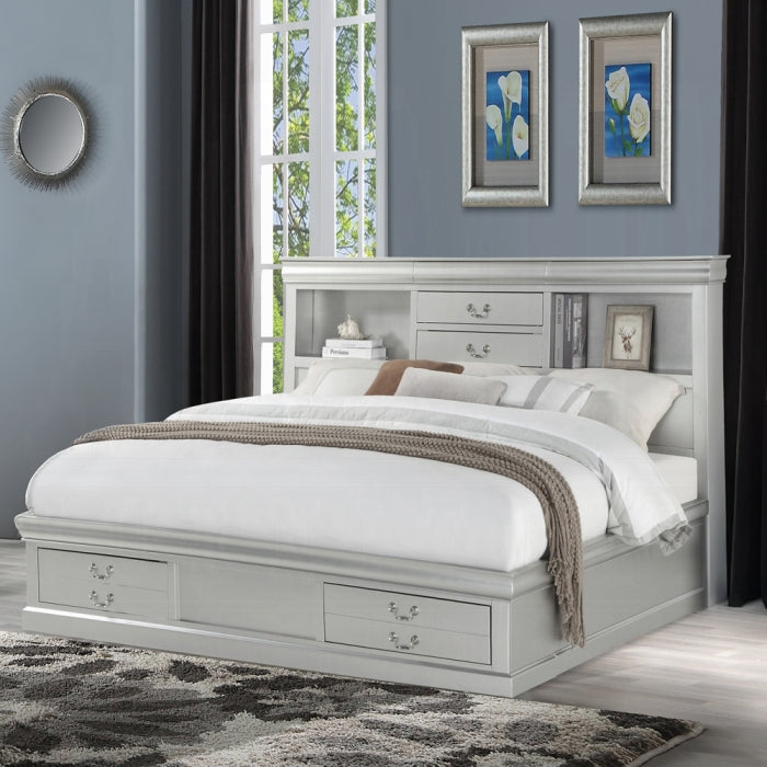 Anmol Louis Philippe III Queen Cherry Wood Bed – Traditional Sleigh Design with Storage Drawers