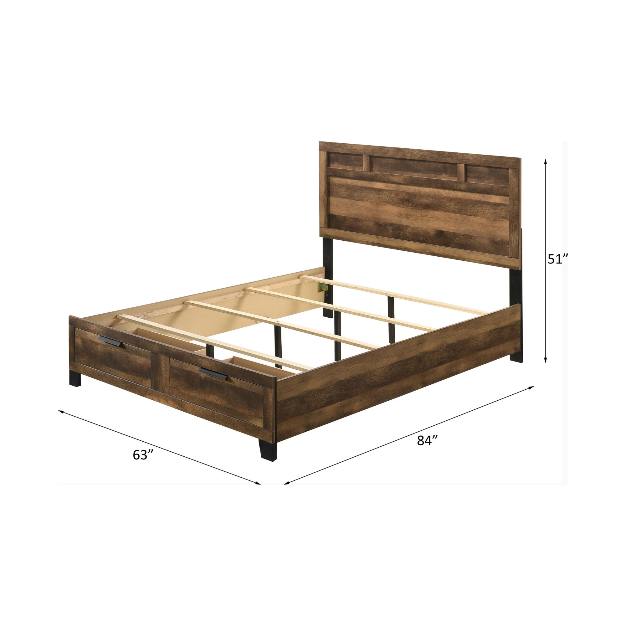 Morales Queen Bed w/Storage, Rustic Oak Finish