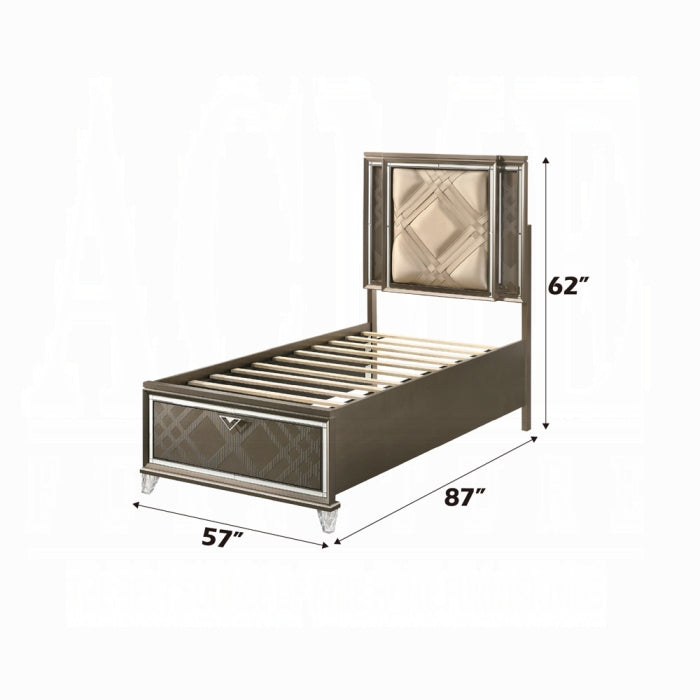 Skylar Full Bed w/Storage & LED, LED, Synthetic Leather & Dark Champagne