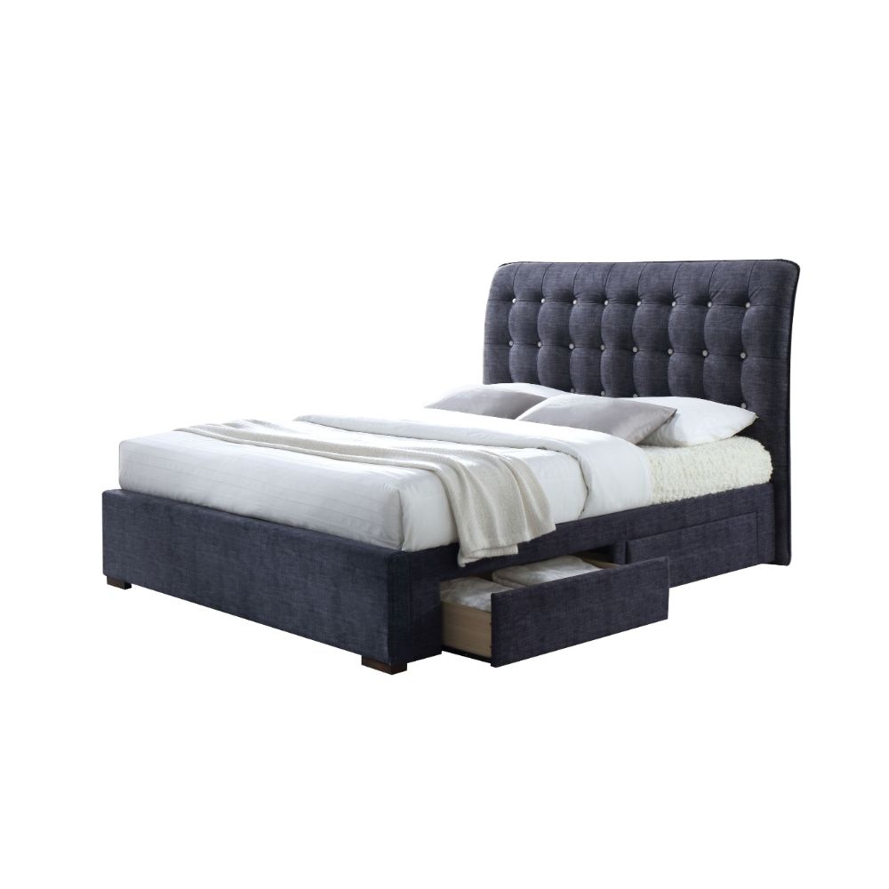 Wesley Drorit Eastern King Dark Gray Fabric Bed – Storage Platform Design