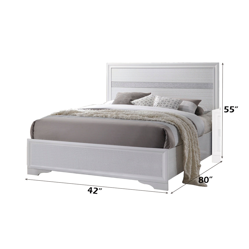 Savoy Naima Collection Twin White Bed – Contemporary Wood Frame with Chrome Trim