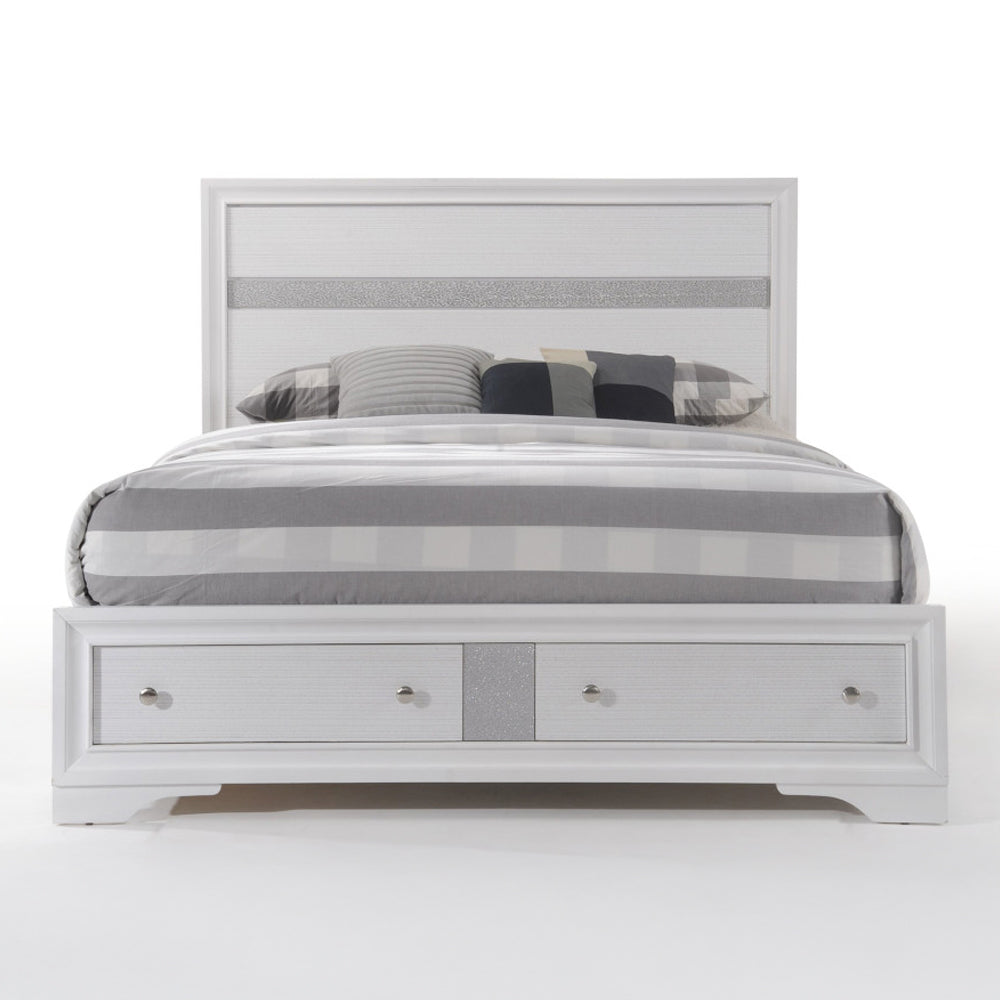 Privy Naima Collection King Bed White – Contemporary Storage Bed with Sleek Design