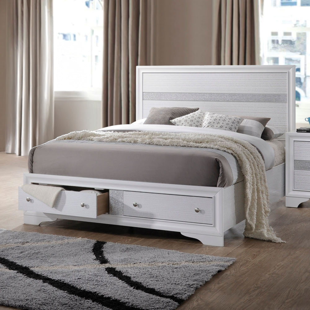 Privy Naima Collection King Bed White – Contemporary Storage Bed with Sleek Design