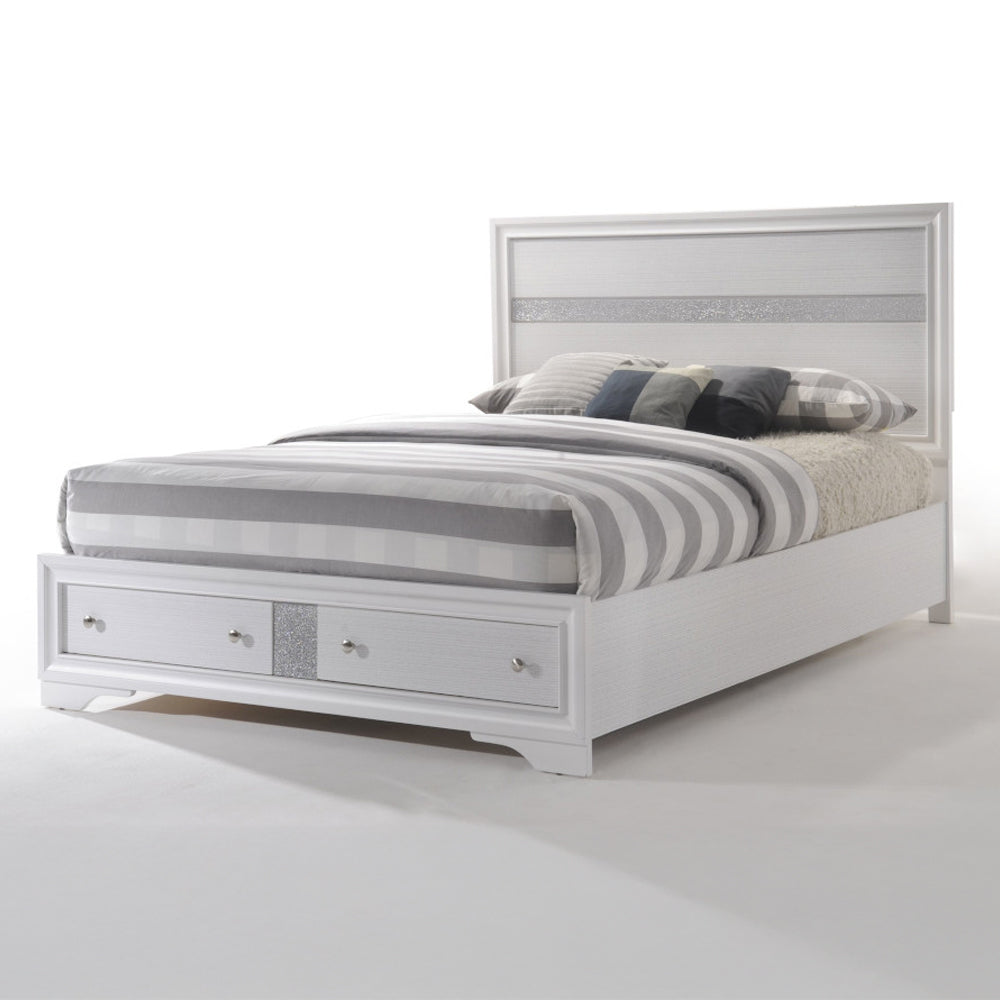 Privy Naima Collection King Bed White – Contemporary Storage Bed with Sleek Design