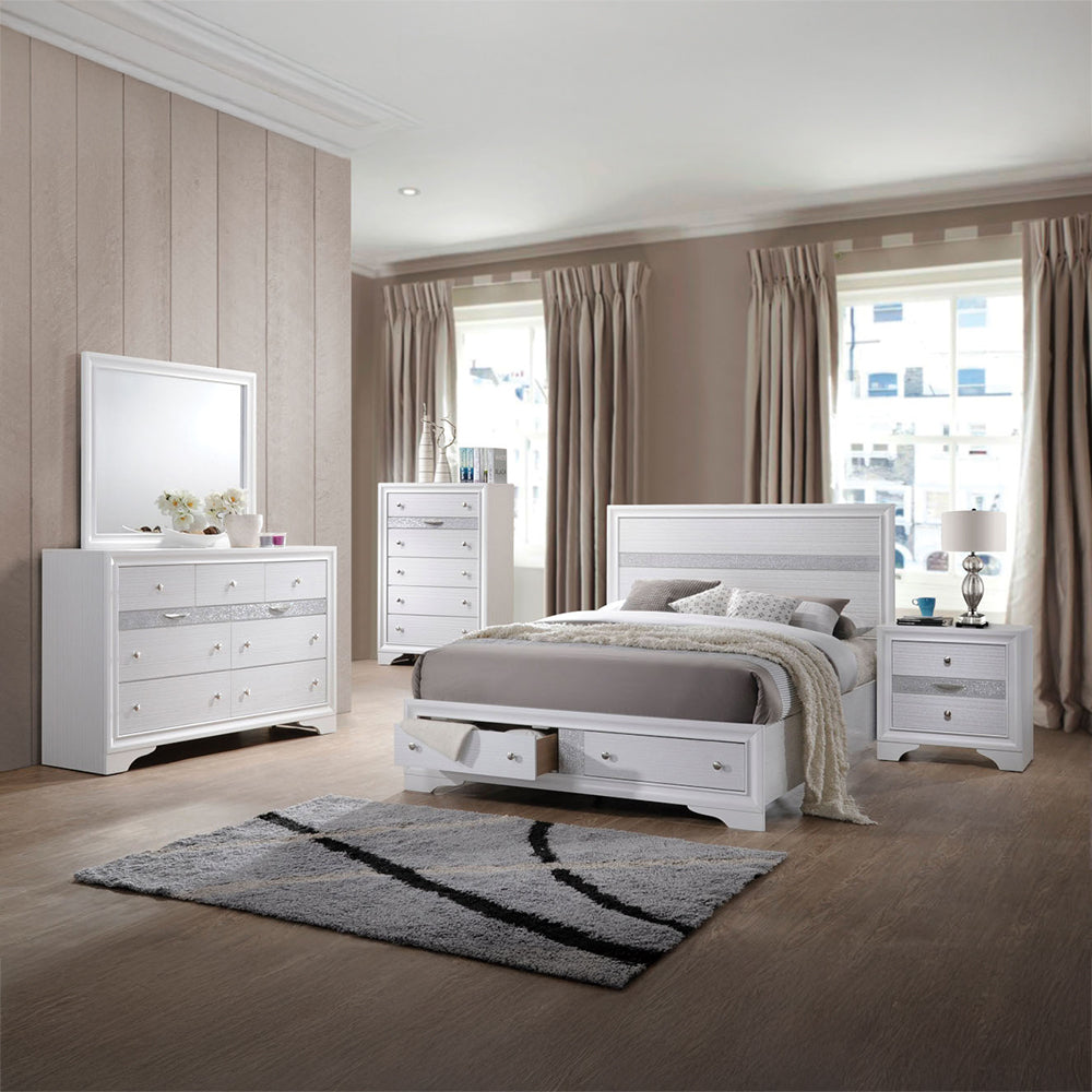 Privy Naima Collection King Bed White – Contemporary Storage Bed with Sleek Design