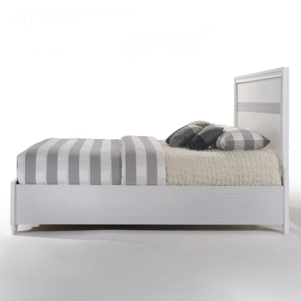 Posse Naima Queen White Wood Bed with Storage – Contemporary High Gloss Panel Design