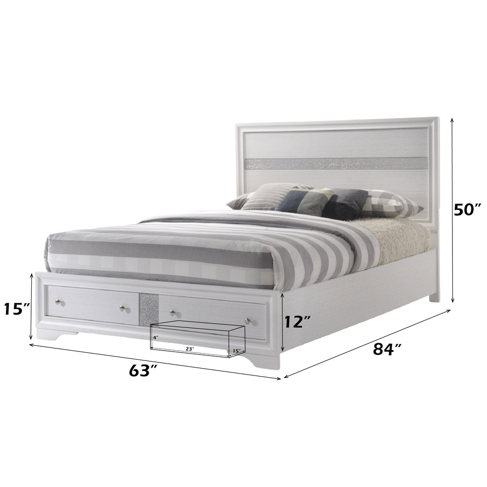 Posse Naima Queen White Wood Bed with Storage – Contemporary High Gloss Panel Design