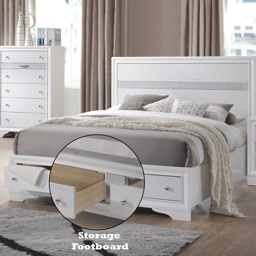 Posse Naima Queen White Wood Bed with Storage – Contemporary High Gloss Panel Design
