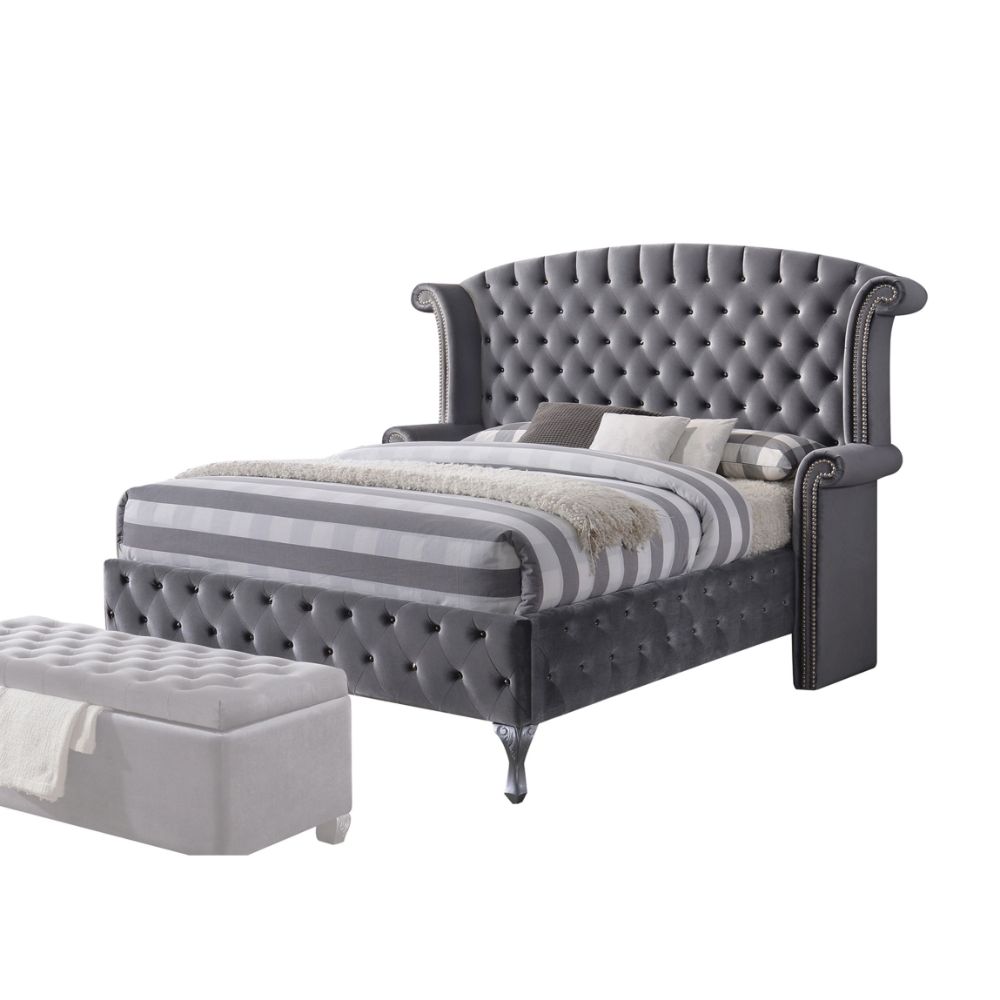 Rebekah Queen Bed, Gray Velvet