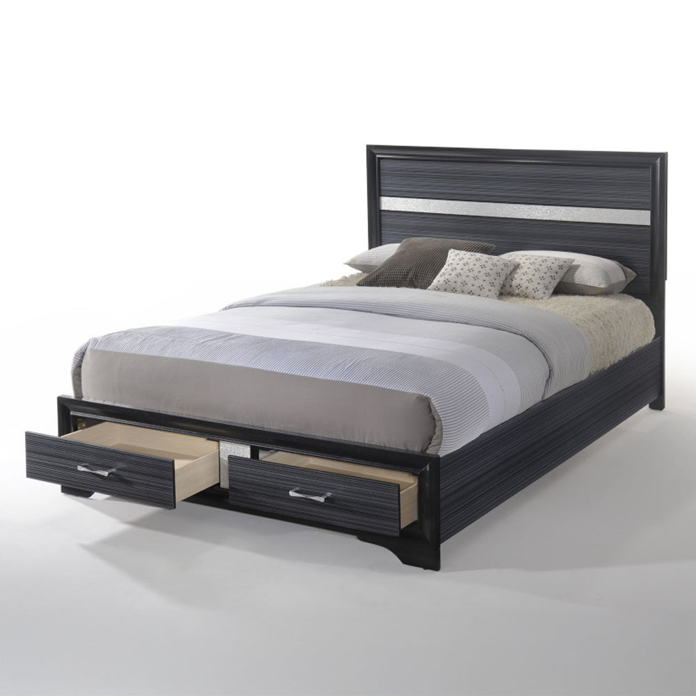 Banu Naima Queen Black Wood Bed with Storage – Modern High Gloss Finish
