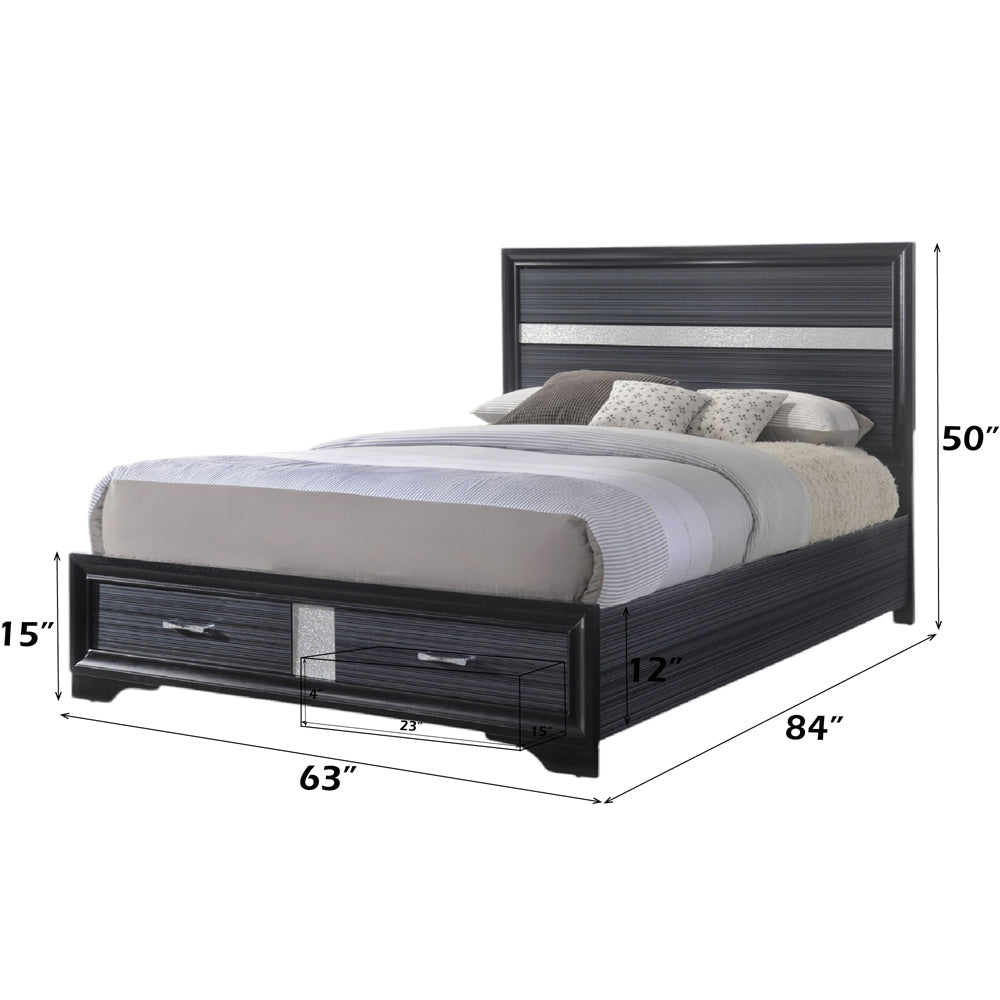 Banu Naima Queen Black Wood Bed with Storage – Modern High Gloss Finish