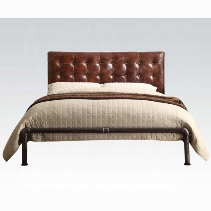 Brancaster Queen Bed, Vintage Brown Top Grain Leather