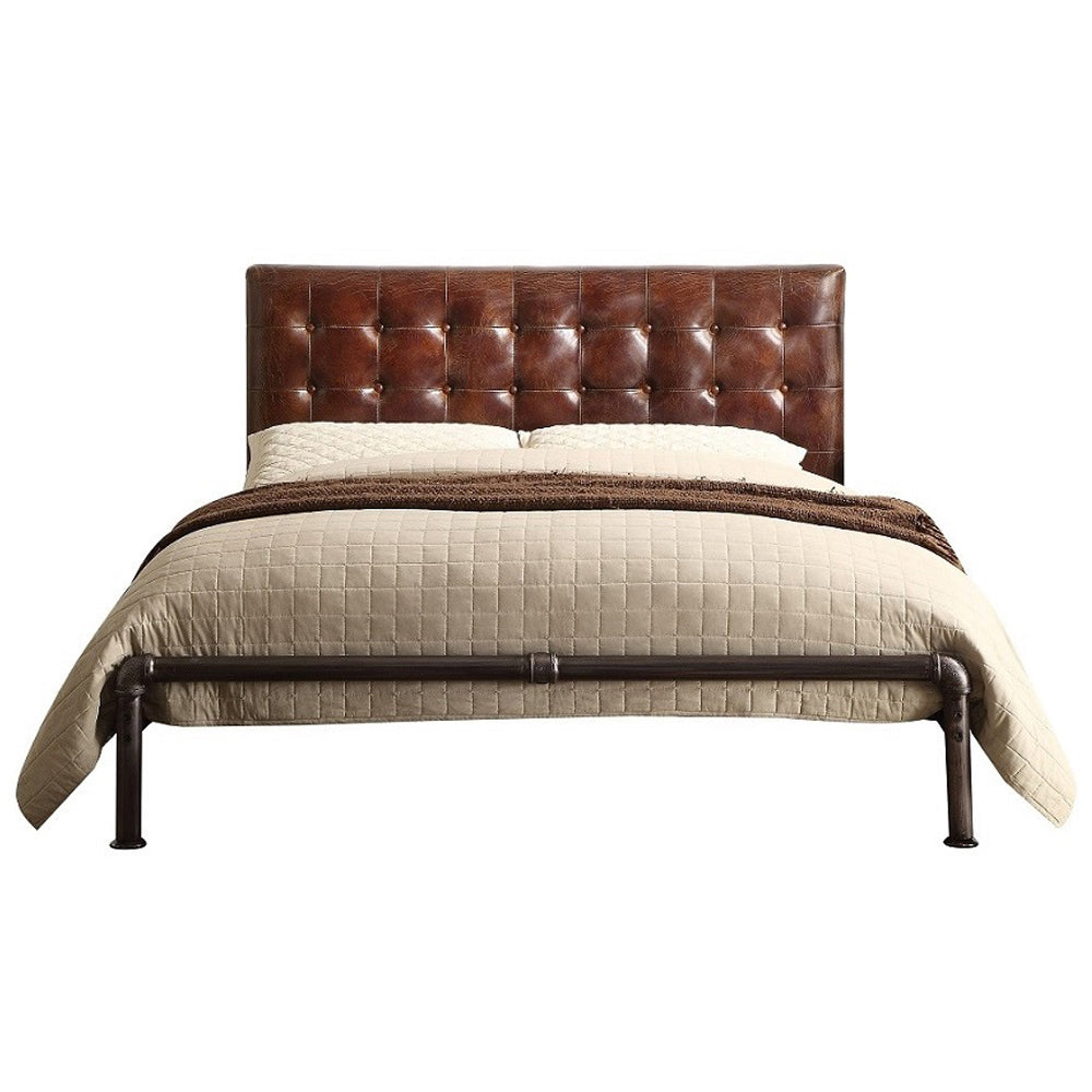 Piper Brancaster Queen Top Grain Leather Bed – Vintage Industrial Design with Rivet Detailing